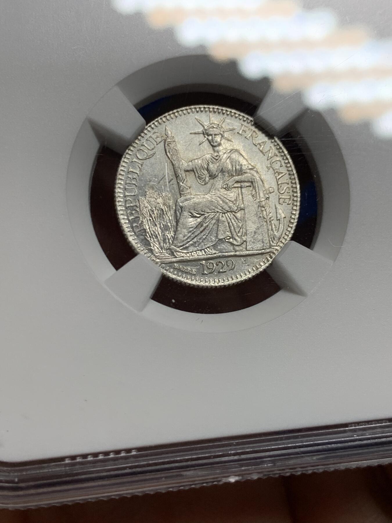 《竞宝斋》第452场 周日，周一 2场连拍 （全场包邮，欢迎送拍） NGC UNCD 法属印支1929年A版坐洋10分银币