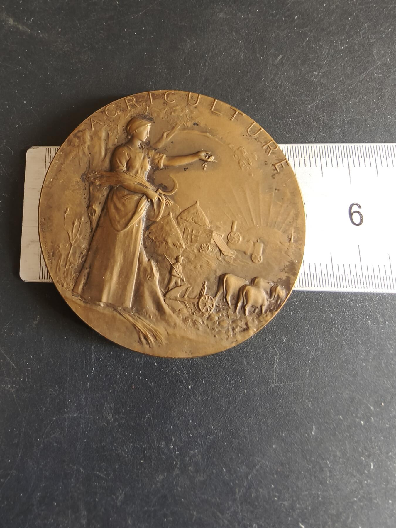 老王徽章第172期 法国圣朱利安昂日内瓦农业竞赛大铜章    原盒     直径50mm    重量51.1g      大师P.Grandhomme作品    