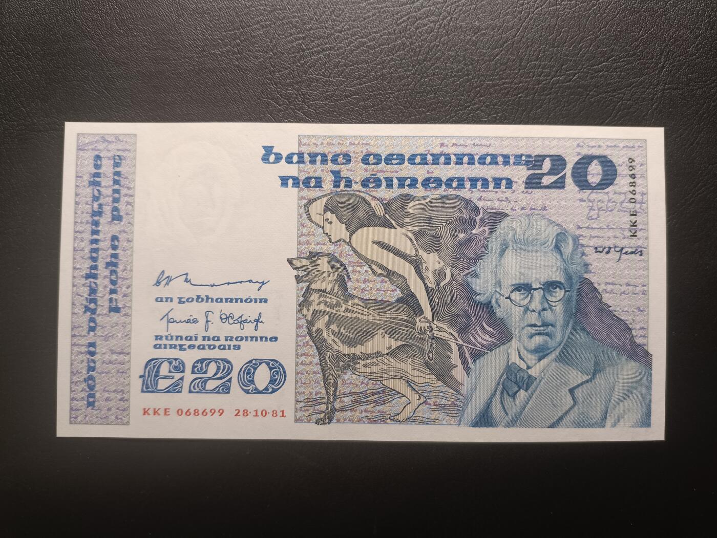2026首期，总第211期 爱尔兰1981年20镑UNC无47倒置号068699，作家叶芝和大小布兰斯克群岛，少见中高面值