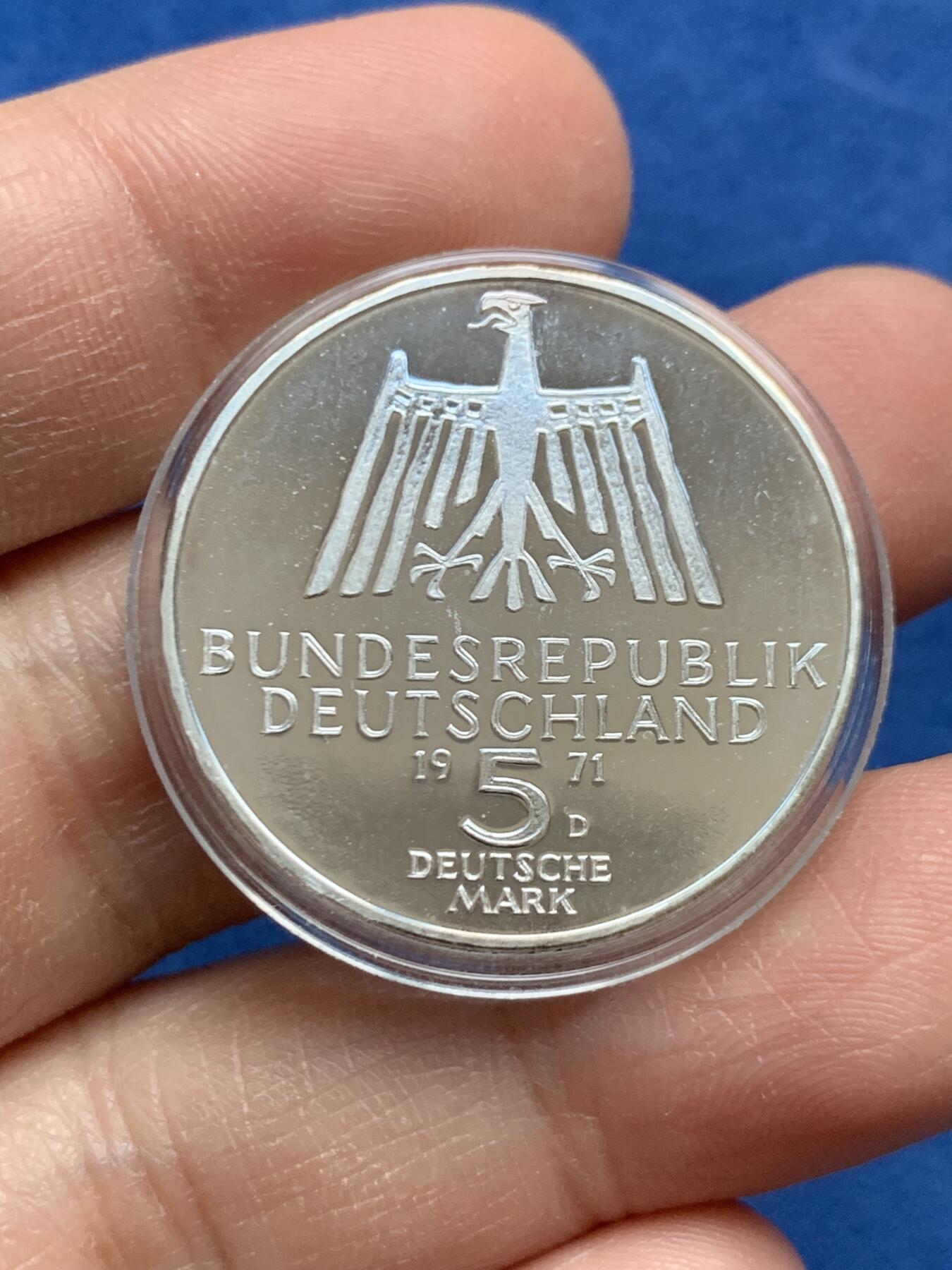 《竞宝斋》第452场 周日，周一 2场连拍 （全场包邮，欢迎送拍） 联邦德国1971年纪念丢勒诞辰500周年精制5马克银币