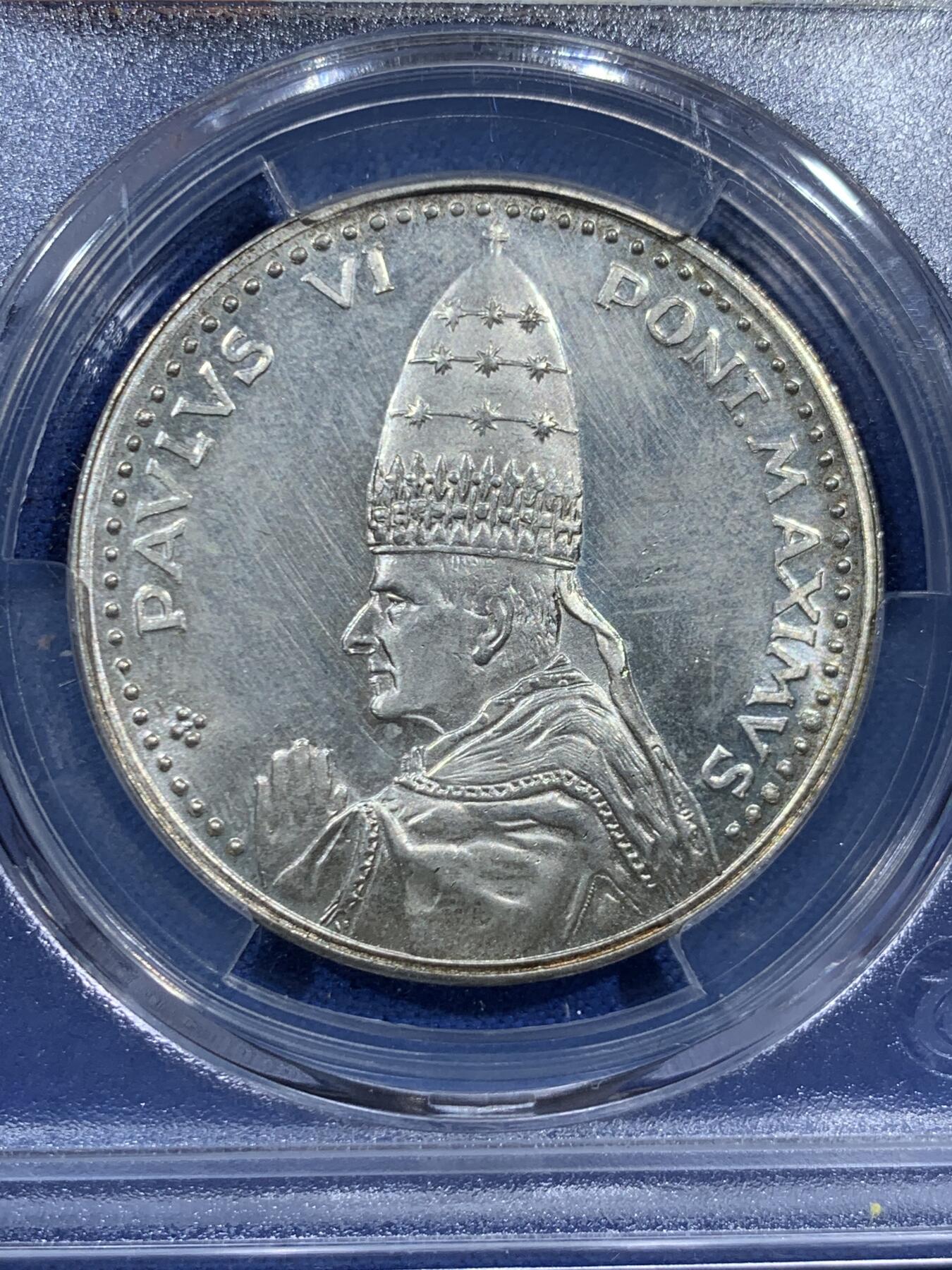 《竞宝斋》第452场 周日，周一 2场连拍 （全场包邮，欢迎送拍） 中乾评级 MS66 教皇保罗六世纪念章 背面是米开朗基罗的著名雕塑《哀悼基督》