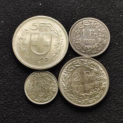 【全场包邮】纯粹捡漏拍491场（免费代拍第28场） - 瑞士各年份1/2-5法郎4枚全银套币（共计32.5克）