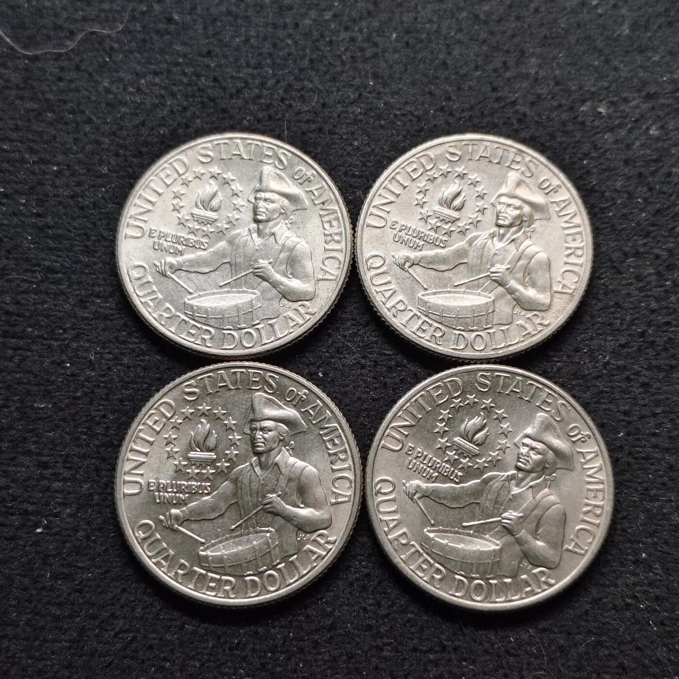 【全场包邮】纯粹捡漏拍490场（免费代拍第27场） 美国1976年25分独立200周年纪念币4枚一组