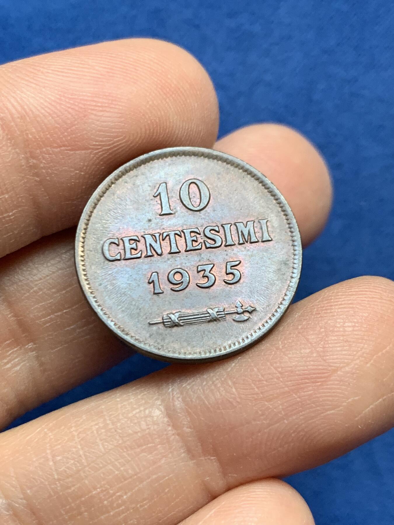 《竞宝斋》第452场 周日，周一 2场连拍 （全场包邮，欢迎送拍） 两枚一组 圣马力诺1935年10分铜币 带光好品