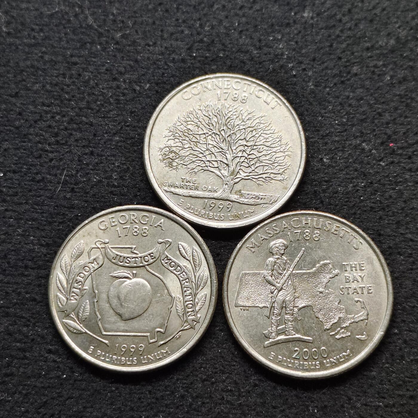 【全场包邮】纯粹捡漏拍490场（免费代拍第27场） 美国1999-2000年25分州币纪念币3枚一组