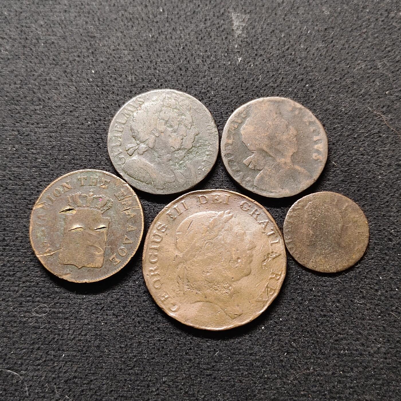 【全场包邮】纯粹捡漏拍490场（免费代拍第27场） 【古钱·自辨】欧洲18-19世纪乔二乔三等老铜币5枚一组