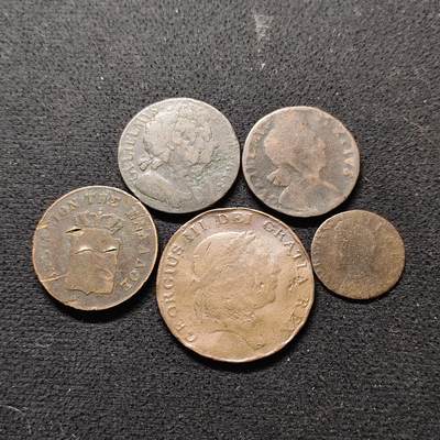 【全场包邮】纯粹捡漏拍490场（免费代拍第27场） - 【古钱·自辨】欧洲18-19世纪乔二乔三等老铜币5枚一组