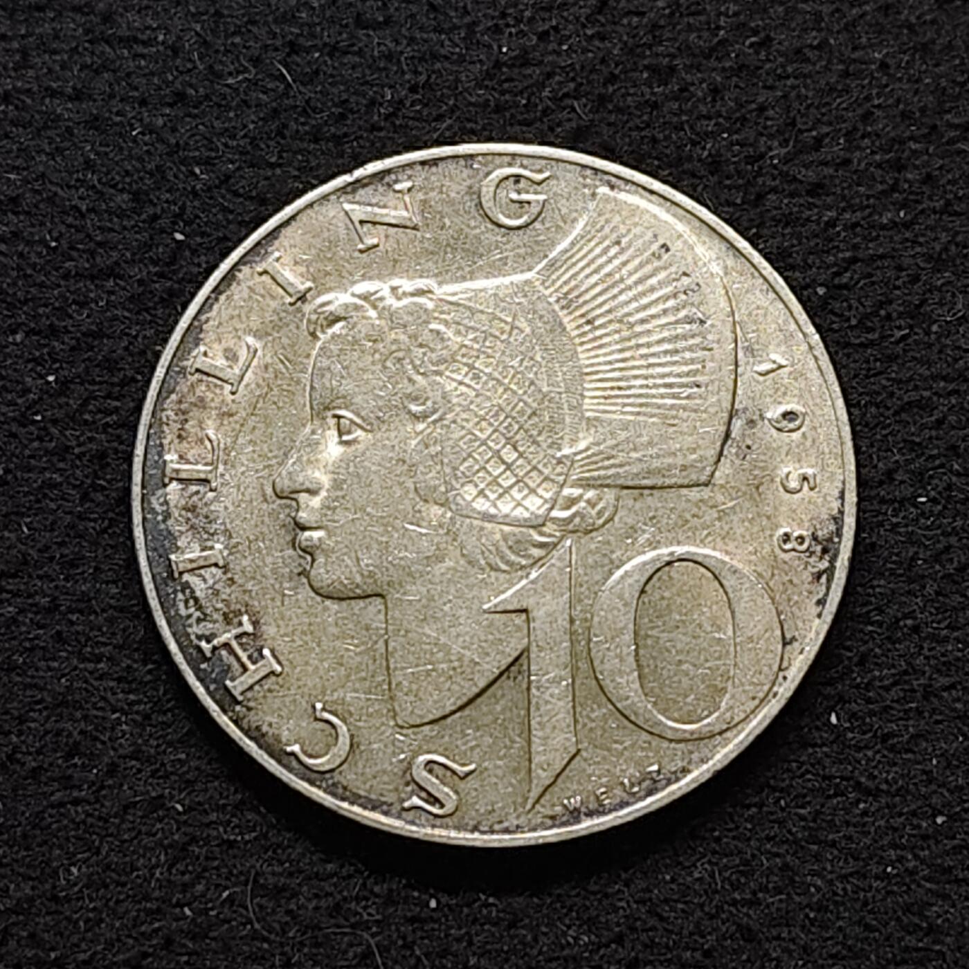 【全场包邮】纯粹捡漏拍490场（免费代拍第27场） 奥地利1958年10先令（27毫米7.5克）银币