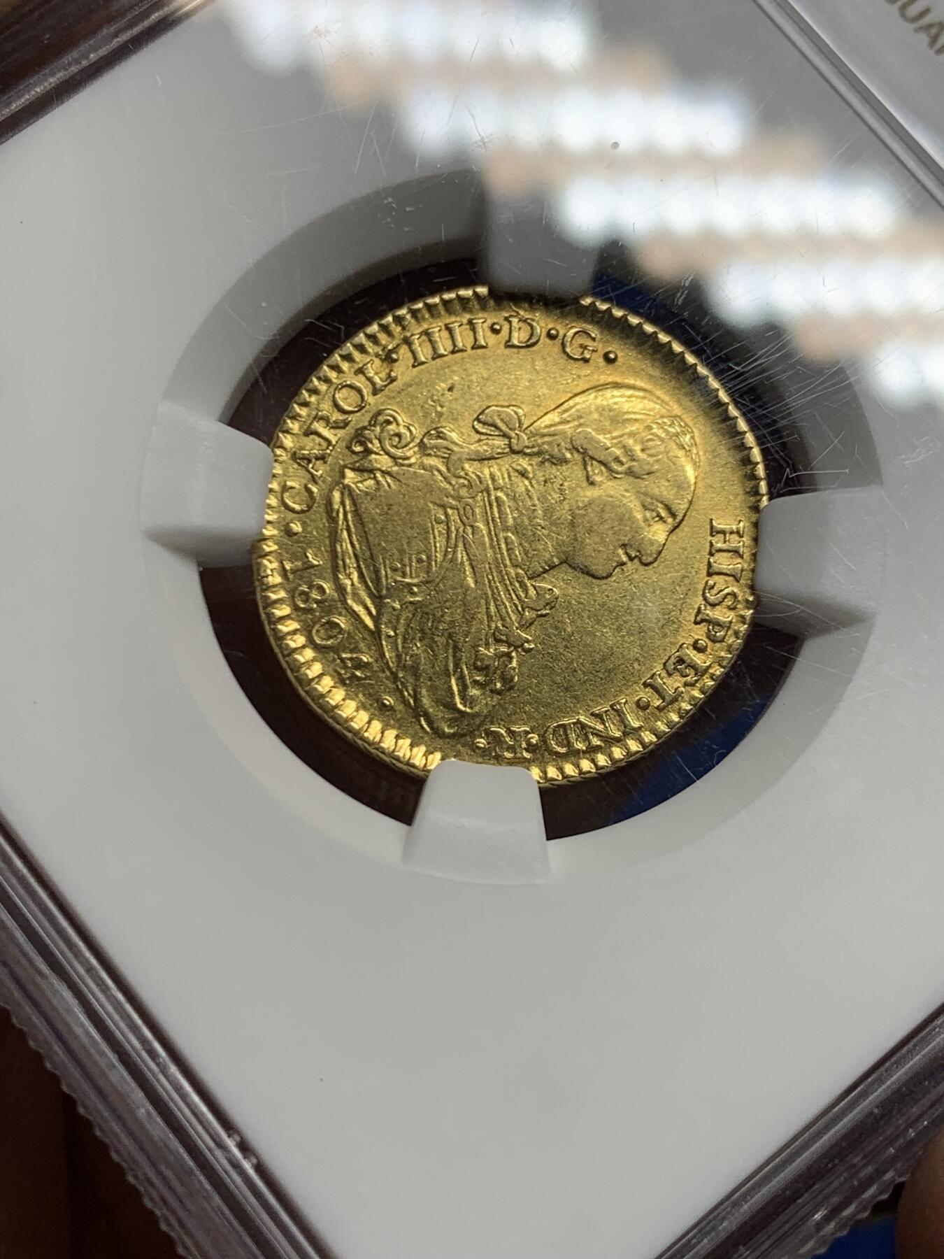 《竞宝斋》第452场 周日，周一 2场连拍 （全场包邮，欢迎送拍） NGC XF45 西班牙1804年卡洛斯四世2埃斯库多金币 875金 6.7克