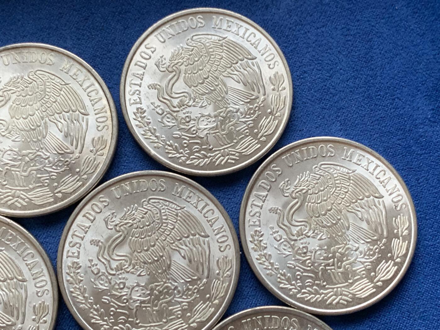 《竞宝斋》第452场 周日，周一 2场连拍 （全场包邮，欢迎送拍） 七枚一组 墨西哥1978年革命领袖100比索大银币 720银 总重约194.4克