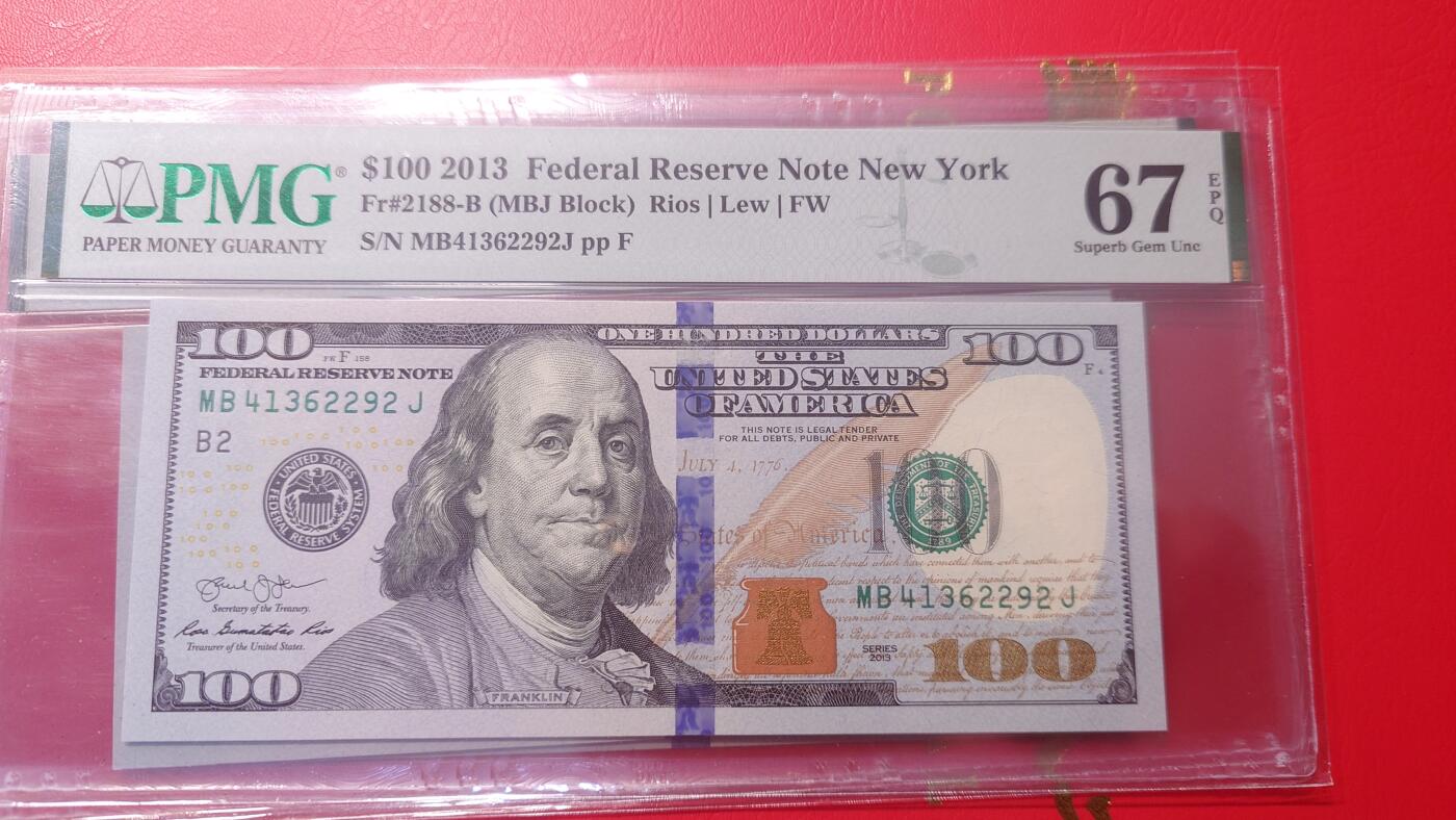 【新年首拍】世界钱币～微拍第222期暨2025年第62期  评级币专场 剩余部分硬通评级币汇率起拍 欢迎参与 2013年美国100元 带4号码PMG67E尾号2292