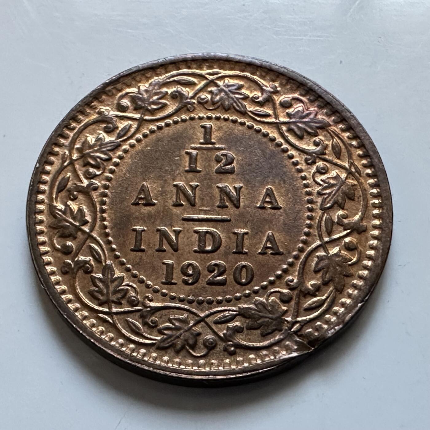 🌹外币初藏🌹🐯2025年第147场  每周二四六晚8️⃣点 接代拍 印度1920年1/12安娜铜币 a