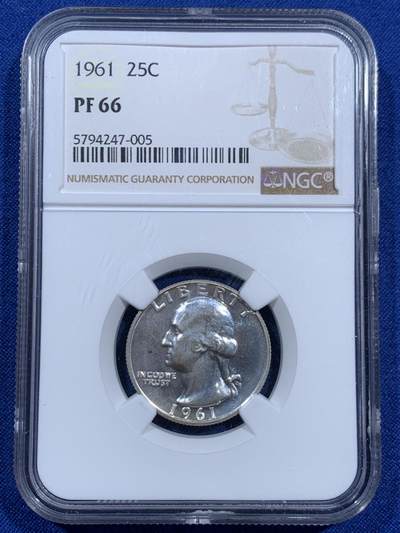 《竞宝斋》第452场 周日，周一 2场连拍 （全场包邮，欢迎送拍） - NGC PF66 美国1961年华盛顿25美分银币 精致版本少见 900银 高分 （同年猪湾事件）