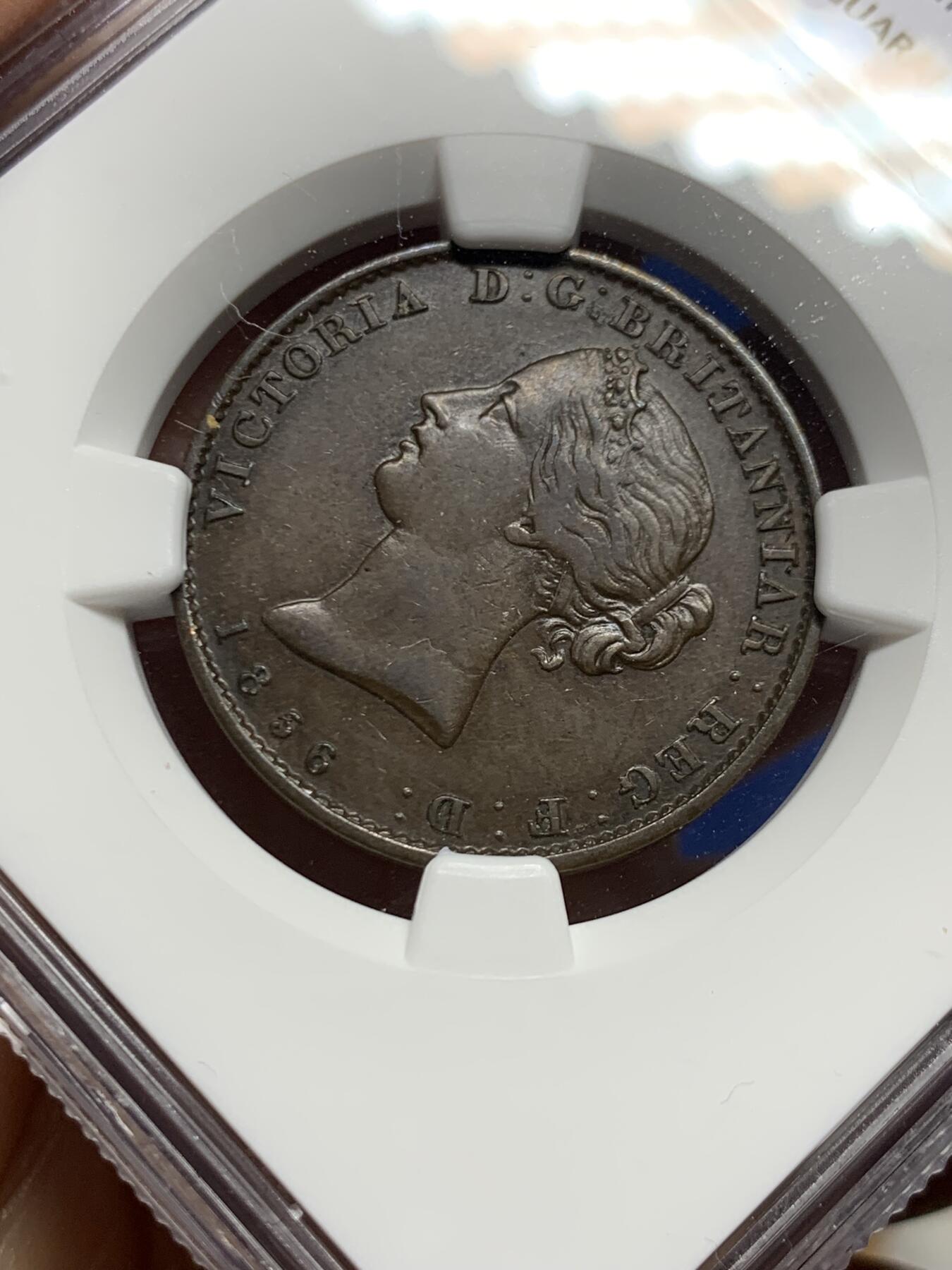 《竞宝斋》第452场 周日，周一 2场连拍 （全场包邮，欢迎送拍） NGC AU53BN 加拿大1856年小维五月花1/2便士铜币，同分里的好状态，花叶细节精美，北美的代表性花卉，美国开端的象征，没几个好品，稀少品种