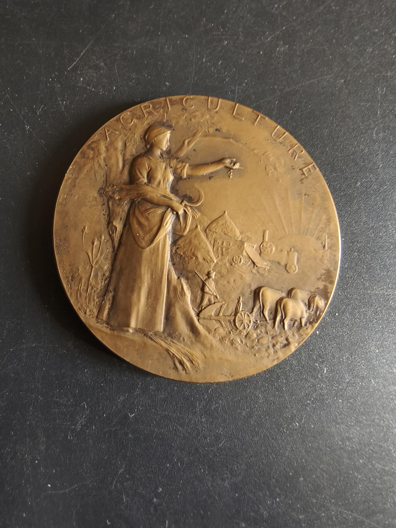 老王徽章第172期 法国圣朱利安昂日内瓦农业竞赛大铜章    原盒     直径50mm    重量51.1g      大师P.Grandhomme作品    