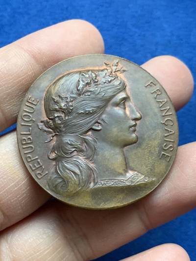 《竞宝斋》第452场 周日，周一 2场连拍 （全场包邮，欢迎送拍） - 1891年玛丽安娜女神铜章 带原盒 33.3克 41.2mm 丰饶角铜标