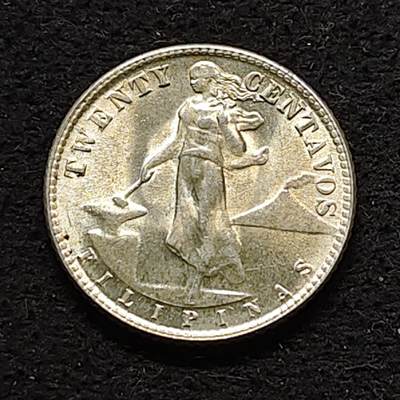 【全场包邮】纯粹捡漏拍490场（免费代拍第27场） - 美属菲律宾1944年20分（21毫米4克）银币 BU品相