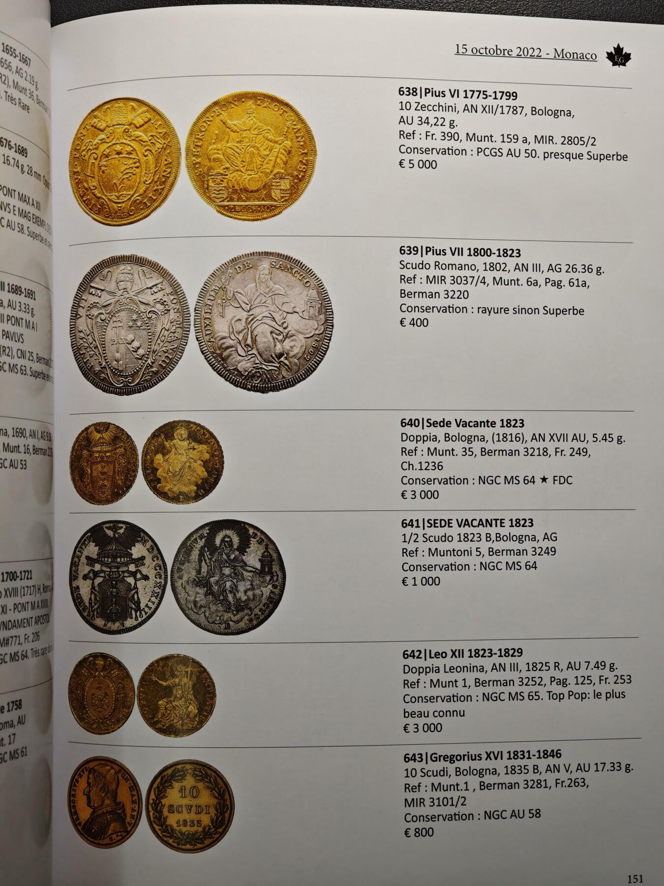 【德藏】世界币章拍卖第159期(元旦专场拍卖) 2022年 MONACO钱币拍卖会图录 全彩铜板纸印刷 全书约224页