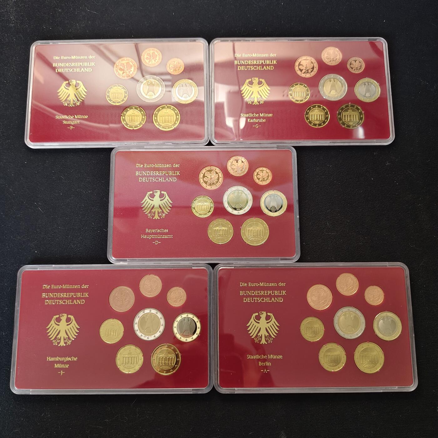 【全场包邮】纯粹捡漏拍491场（免费代拍第28场） 德国2004年欧元版官方精制套币5厂号全套