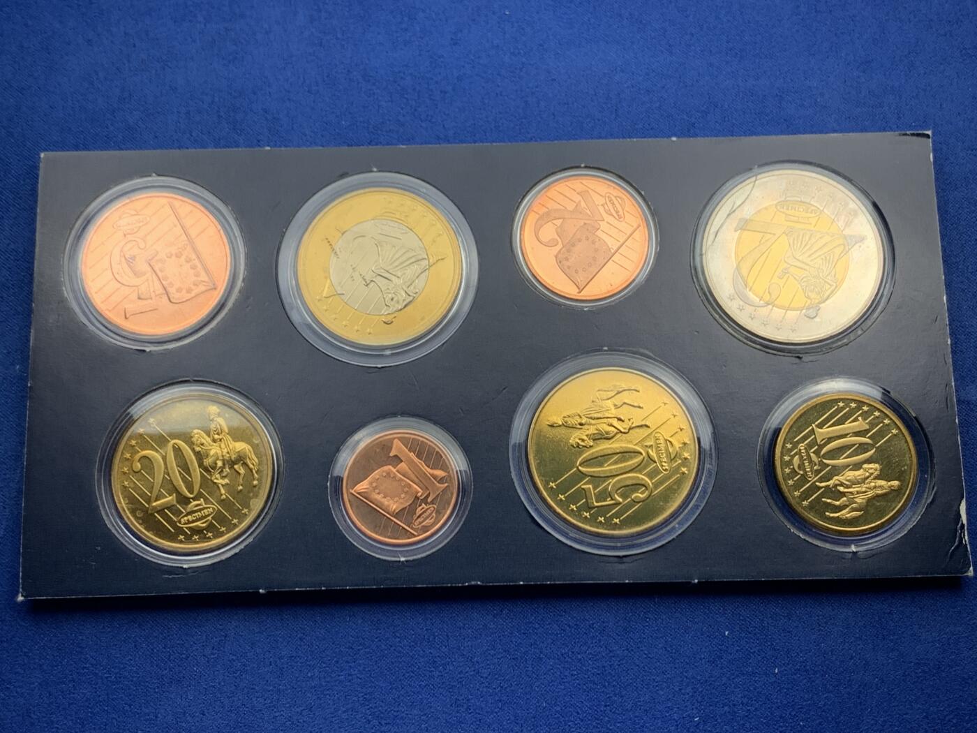 《竞宝斋》第452场 周日，周一 2场连拍 （全场包邮，欢迎送拍） 塞浦路斯2003年加厚欧元样币 8枚装 带原证书