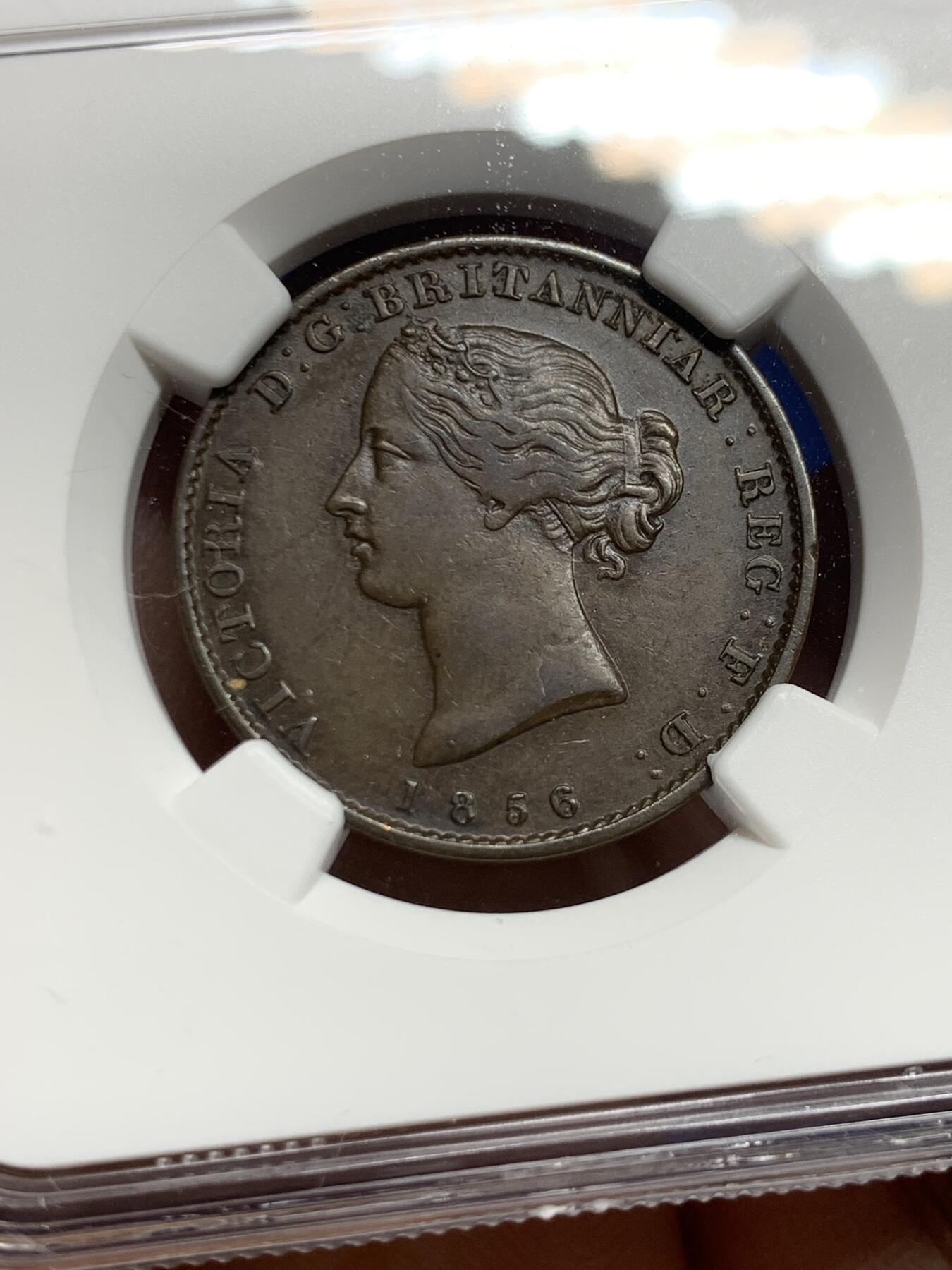 《竞宝斋》第452场 周日，周一 2场连拍 （全场包邮，欢迎送拍） NGC AU53BN 加拿大1856年小维五月花1/2便士铜币，同分里的好状态，花叶细节精美，北美的代表性花卉，美国开端的象征，没几个好品，稀少品种