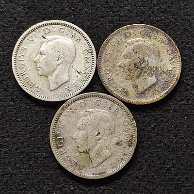 【全场包邮】纯粹捡漏拍490场（免费代拍第27场） - 英国乔治六世各年份低银（500银）6便士银币3枚一组-单枚2.83克合计8.49克