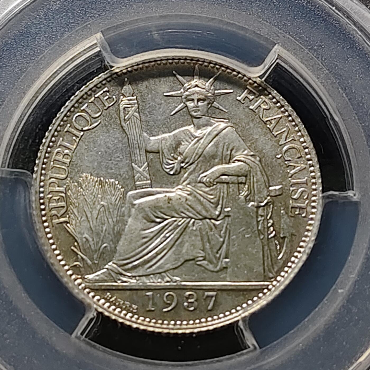 【全场包邮】纯粹捡漏拍491场（免费代拍第28场） 法属印支1937年20分小坐洋（25毫米5.4克）银币-PCGS UNC DETAIL