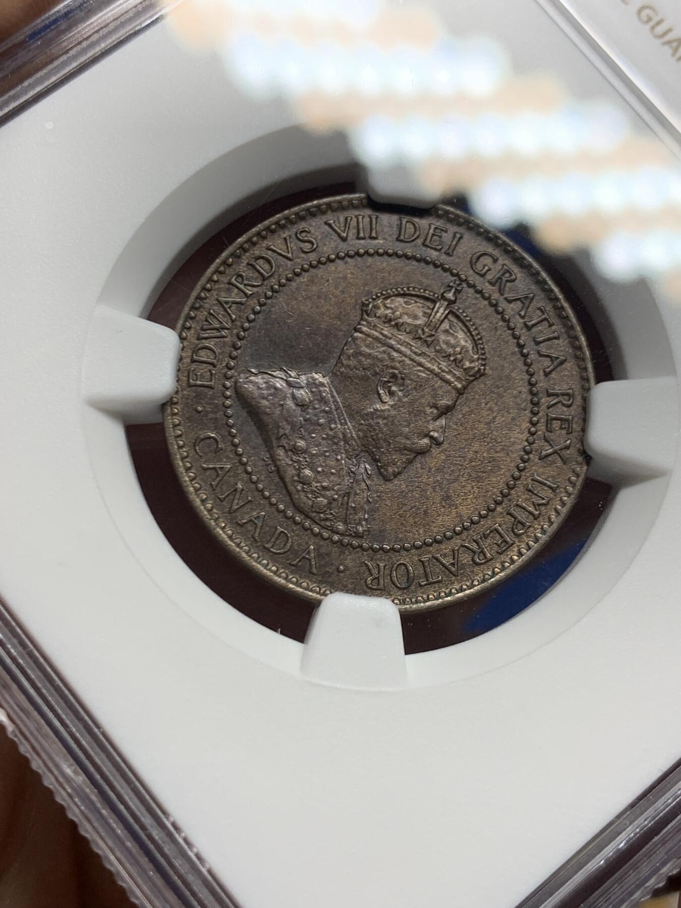 《竞宝斋》第452场 周日，周一 2场连拍 （全场包邮，欢迎送拍） NGC UNCD 加拿大1902年爱德华七世一分铜币，细节佳，首年