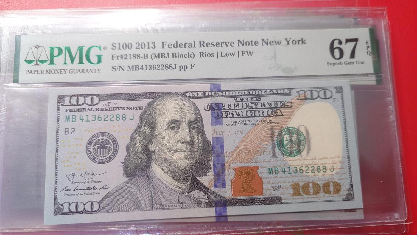 【新年首拍】世界钱币～微拍第222期暨2025年第62期  评级币专场 剩余部分硬通评级币汇率起拍 欢迎参与 2013年美国100元 带4号码 尾号2288 PMG67E