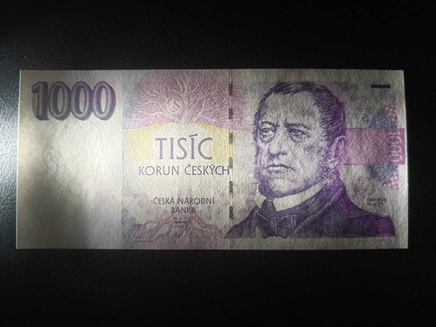 2026首期，总第211期 捷克1993年1000克朗AUNC，早期防伪版本首年份，历史学家帕拉斯基和波西米亚雄鹰下的中央银行大楼