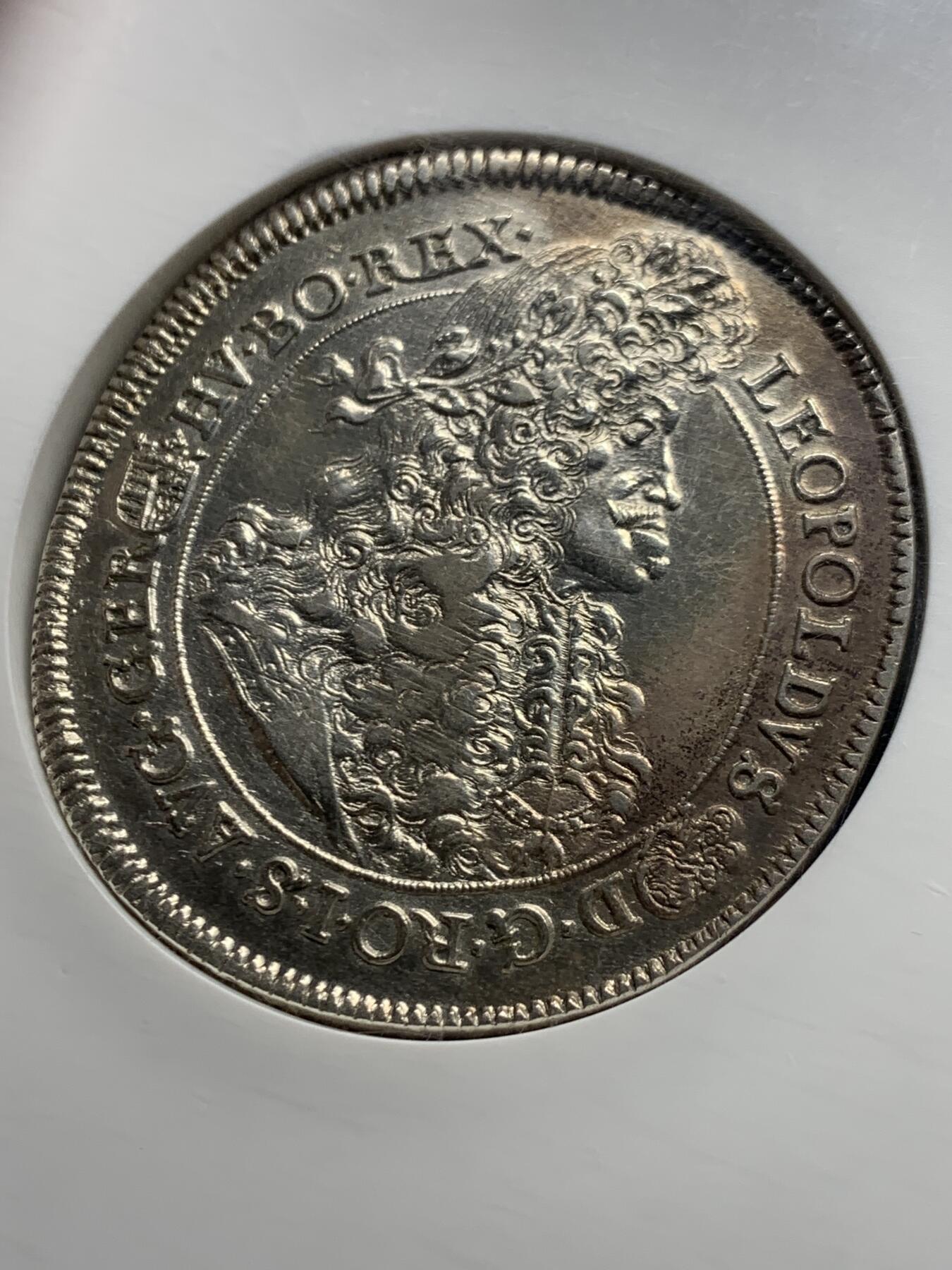 《竞宝斋》第452场 周日，周一 2场连拍 （全场包邮，欢迎送拍） NGC AU 神圣罗马帝国 1691 稀少匈牙利版 利奥博德一世大泰勒 超常规尺寸大盒封装 大波浪经典品种