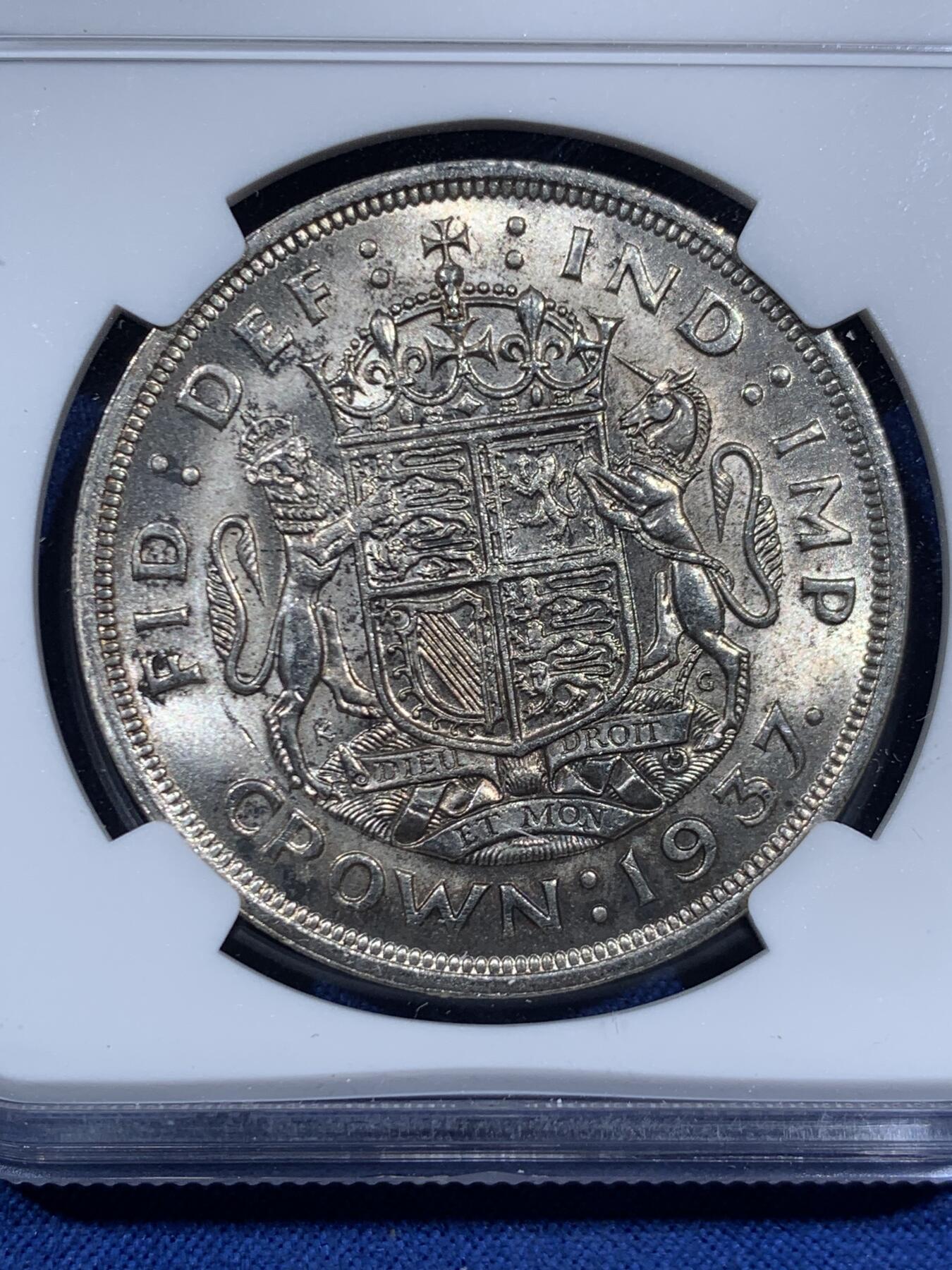 《竞宝斋》第452场 周日，周一 2场连拍 （全场包邮，欢迎送拍） NGC MS62 英国1937年乔治六世登基1克朗银币