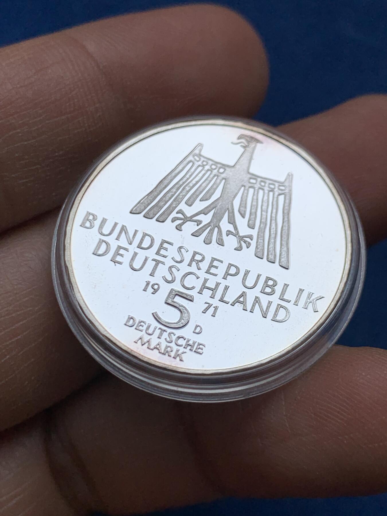 《竞宝斋》第452场 周日，周一 2场连拍 （全场包邮，欢迎送拍） 联邦德国1971年纪念丢勒诞辰500周年精制5马克银币