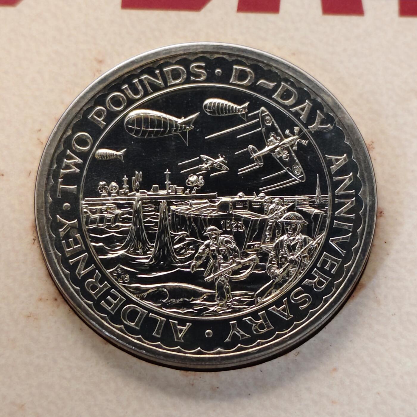 【全场包邮】纯粹捡漏拍491场（免费代拍第28场） 奥尔德尼1994年2镑D-DAY日50周年官方卡装克朗型纪念币