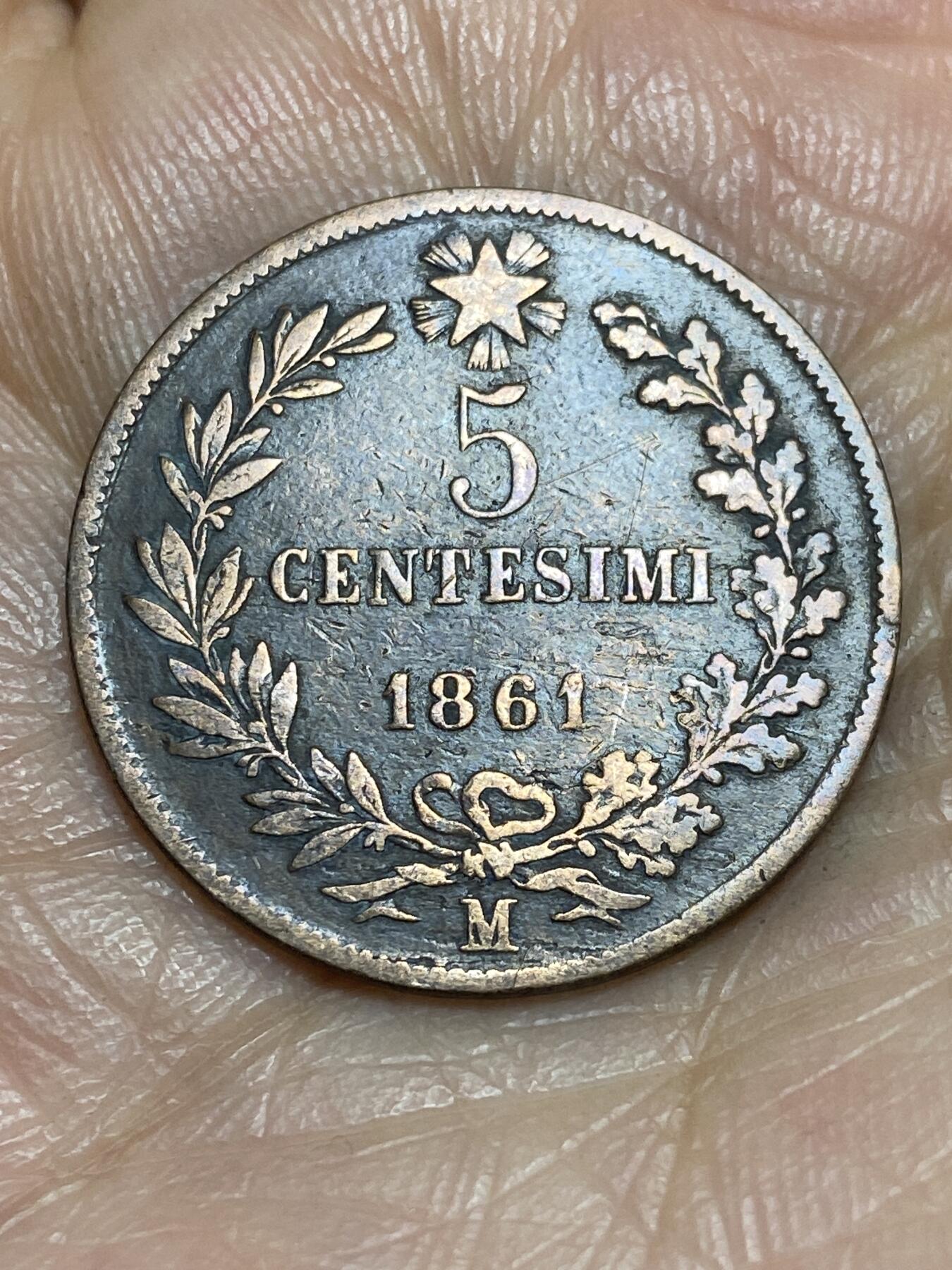 2026年第一场(总第一百七十场）外国好品散币场(免佣金) 意大利王国1861年5分(维托里奥·埃马努埃莱二世，M标米兰造，首发年仅发行2年)