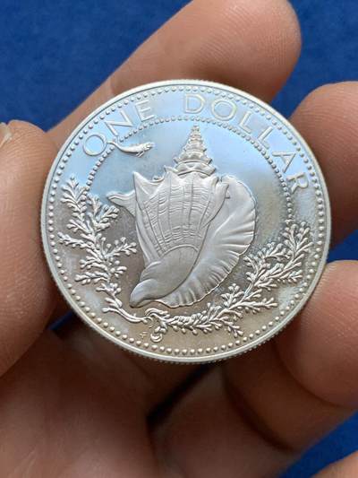 《竞宝斋》第452场 周日，周一 2场连拍 （全场包邮，欢迎送拍） - 巴哈马1974年海螺1元精制银币 800银 18.3g