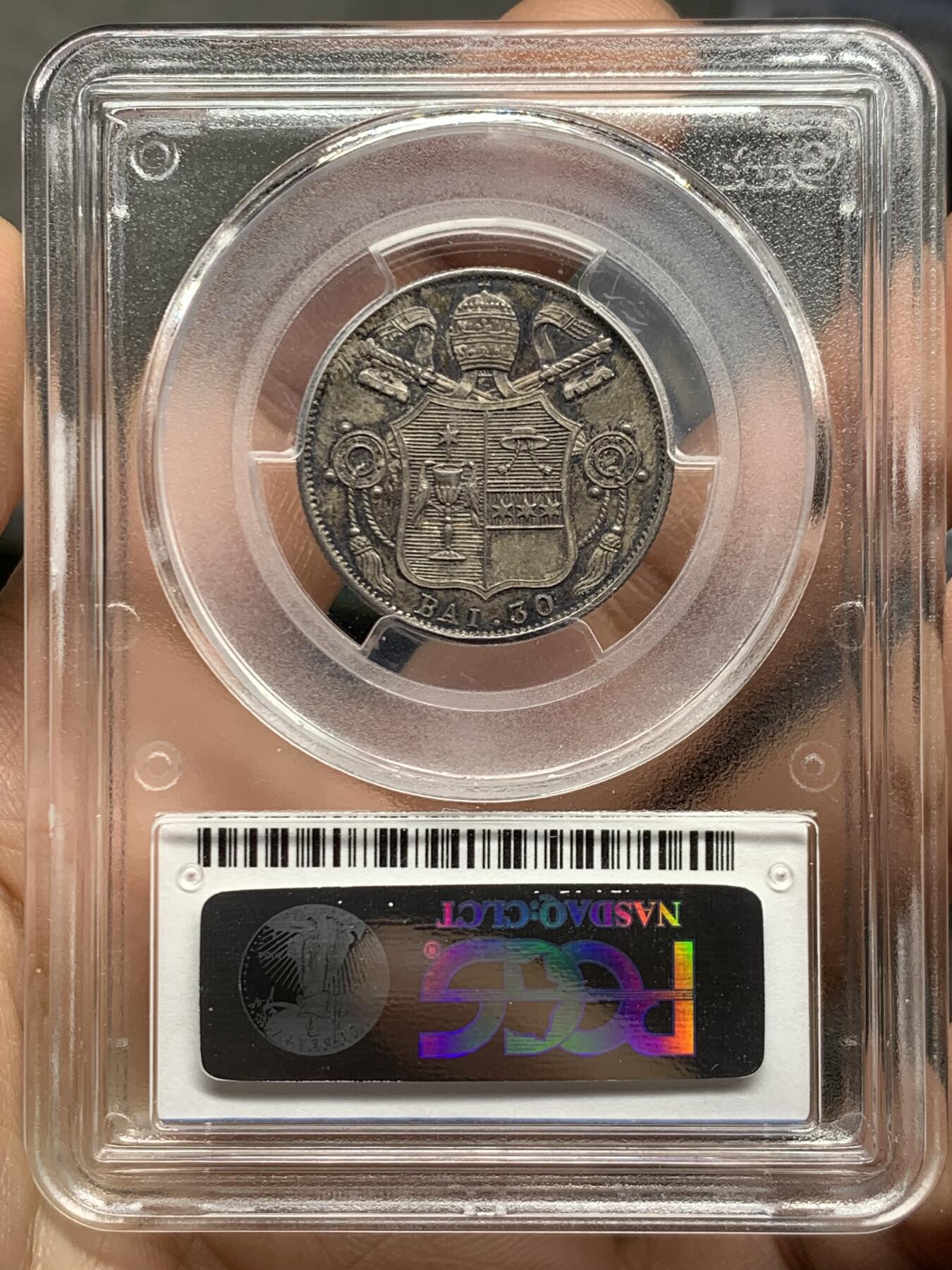 《竞宝斋》第452场 周日，周一 2场连拍 （全场包邮，欢迎送拍） PCGS MS62 教皇国 1834年 格里高利十六世 30BAI 银币 状态顶级