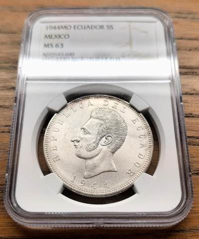 凡希社世界钱币微拍第三百十六期 - 1944Mo厄瓜多尔5苏克雷大银NGC-MS63