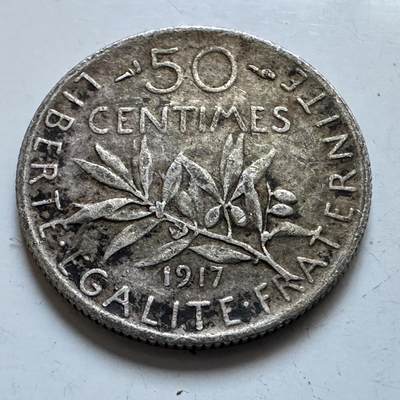 🌹外币初藏🌹🐯2025年第147场  每周二四六晚8️⃣点 接代拍 - 法国1917年50分银币