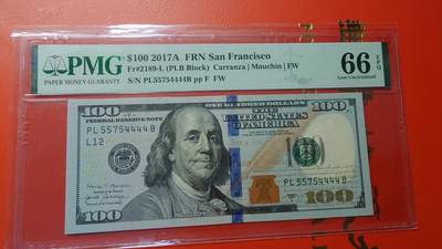 【新年首拍】世界钱币～微拍第222期暨2025年第62期  评级币专场 剩余部分硬通评级币汇率起拍 欢迎参与 - 2017A年美国100元 带4狮子号4444 PMG66E