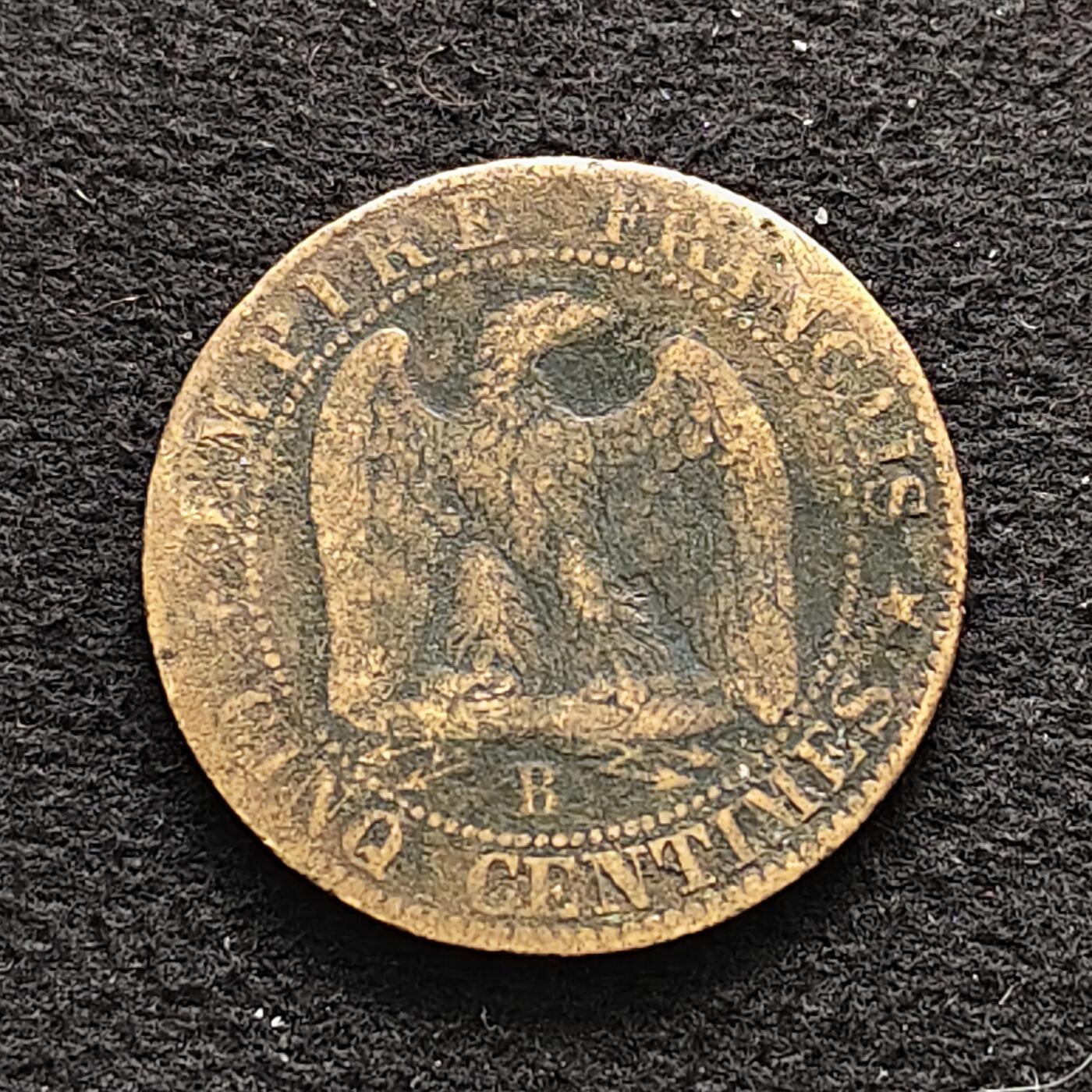 【全场包邮】纯粹捡漏拍490场（免费代拍第27场） 法国1855年拿破仑三世B版5分铜币