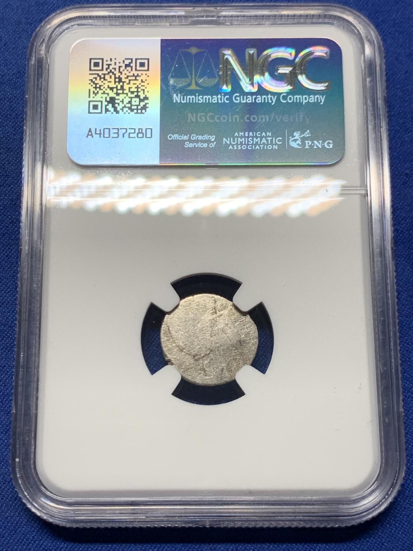 《竞宝斋》第452场 周日，周一 2场连拍 （全场包邮，欢迎送拍） NGC AU50 柬埔寨1600年-1860年神鸟2PE银币 东南亚经典品种