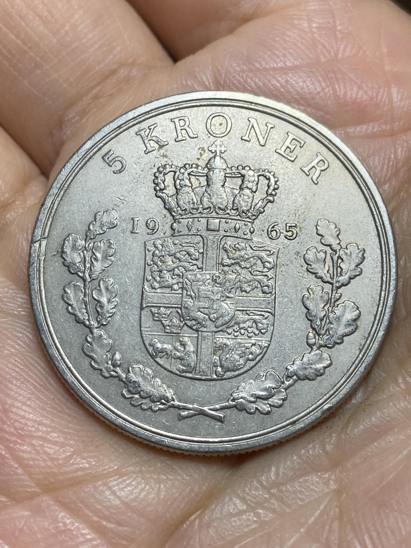 2026年第一场(总第一百七十场）外国好品散币场(免佣金) 丹麦🇩🇰1965年5克朗大币(弗雷德里克九世第一版，C; S版)