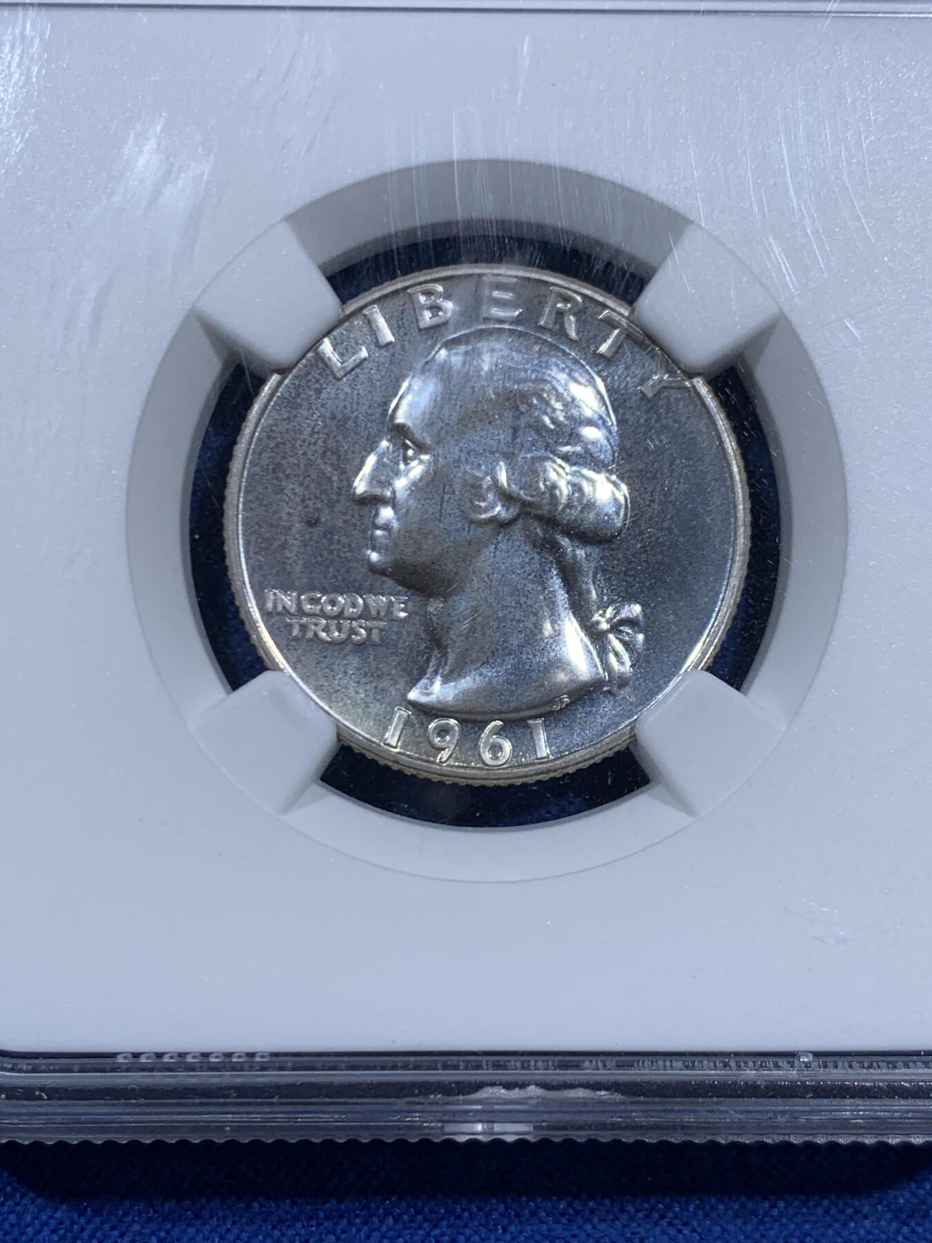 《竞宝斋》第452场 周日，周一 2场连拍 （全场包邮，欢迎送拍） NGC PF66 美国1961年华盛顿25美分银币 精致版本少见 900银 高分 （同年猪湾事件）