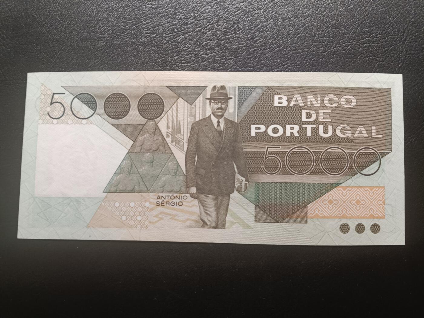 2026首期，总第211期 葡萄牙1985年5000艾斯库多UNC-，哲学家安东尼奥.苏萨，此序列最高面值