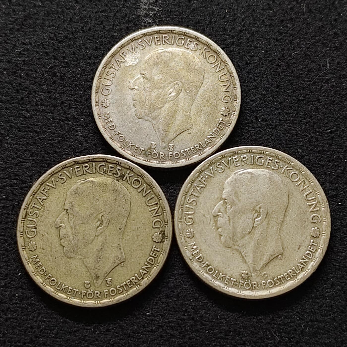 【全场包邮】纯粹捡漏拍491场（免费代拍第28场） 瑞典1945-1947年古斯塔夫五世1克朗（25毫米7克）银币（共计21克）