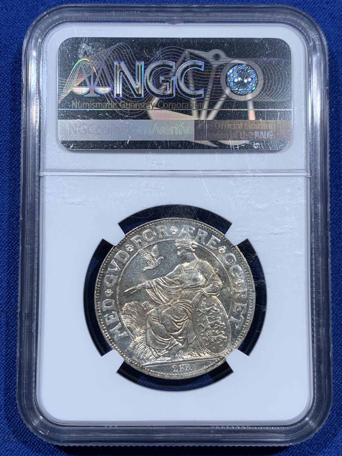 《竞宝斋》第452场 周日，周一 2场连拍 （全场包邮，欢迎送拍） NGC MS63 丹麦1903年国王登基40周年纪念银币