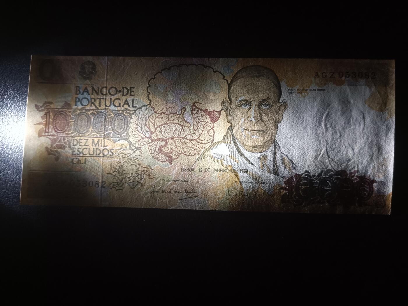 2026首期，总第211期 葡萄牙1989年10000艾斯库多AUNC无47，脑科医学家埃加斯.莫尼兹和象征医学的双蛇，此序列最高面值