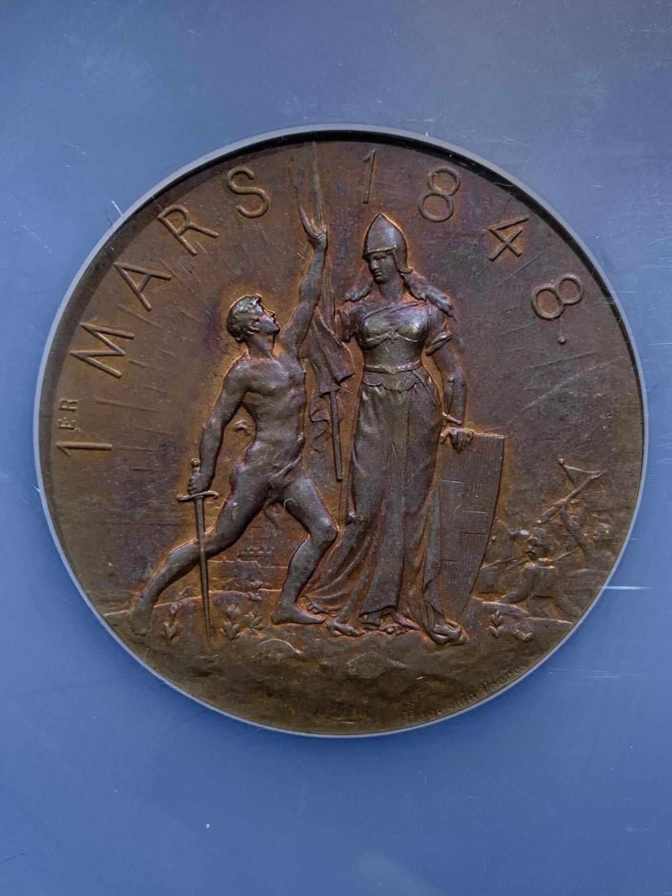 《竞宝斋》第452场 周日，周一 2场连拍 （全场包邮，欢迎送拍） NGC MS63 瑞士1898年纳沙泰尔纪念脱离普鲁士加入瑞士50周年铜章 大盒封装