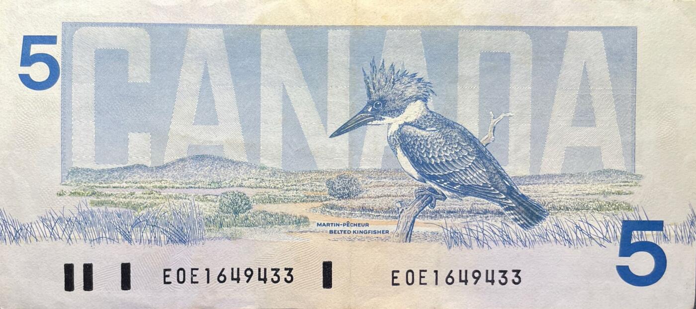 回流1228 加拿大1986年5元纸币（“鸟类系列”后期版）第七任总理威尔弗里德·劳里埃肖像/带冠鱼狗